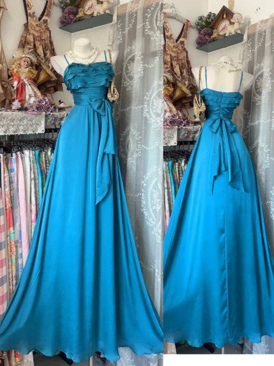 Elegantes blaues Ballkleid Spaghettiträger Etui Satin Langes Abendkleid ED08352