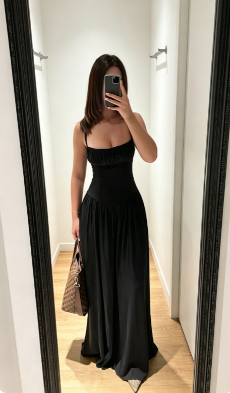 Elegantes schwarzes Ballkleid mit Trägern, Etui-Schnitt, Chiffon, langes Abendkleid ED08354