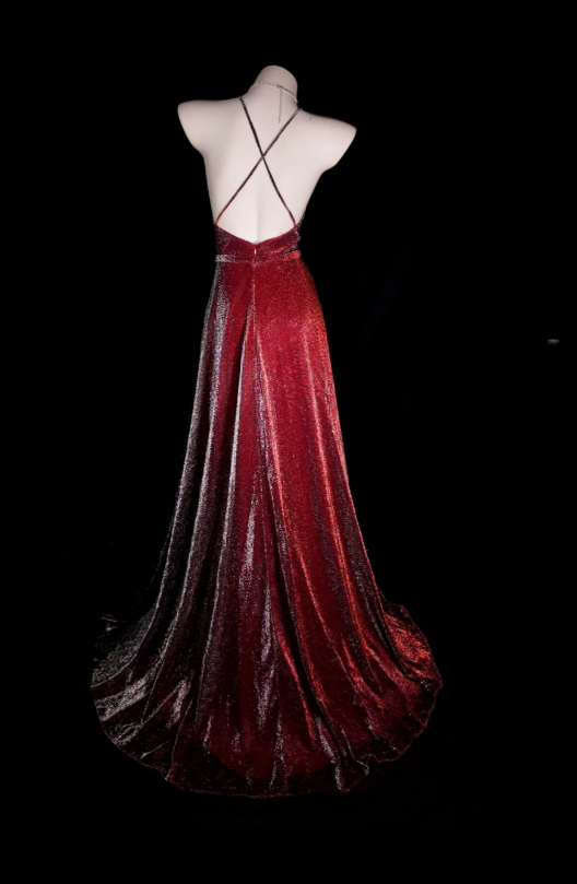 Robe de bal chic bordeaux, bretelles spaghetti, ligne A, velours, longue robe de soirée ED08357