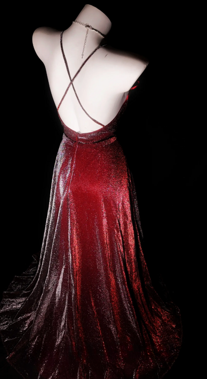 Robe de bal chic bordeaux, bretelles spaghetti, ligne A, velours, longue robe de soirée ED08357