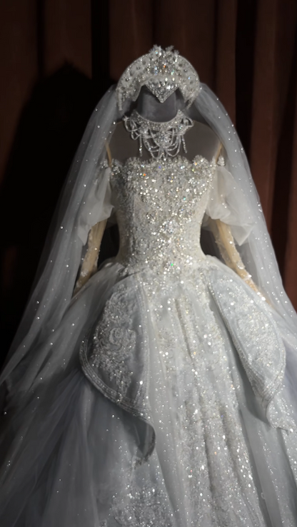 Classy White Wedding Dress Off-shoulder A-Line Bridal Gown Lace Tulle Bridal Dress ED08362