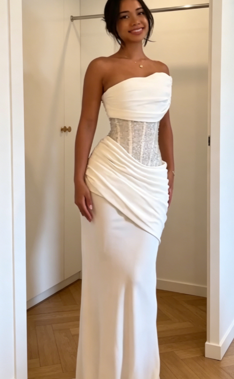 Classy White Wedding Dress One-shoulder Sheath Bridal Gown Chiffon Bridal Dress ED08365