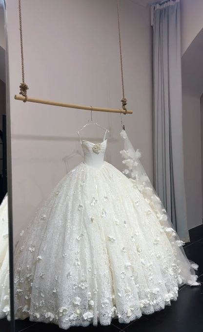 Classy White Wedding Dress Strapless A-Line Bridal Gown Tulle Bridal Dress ED08367