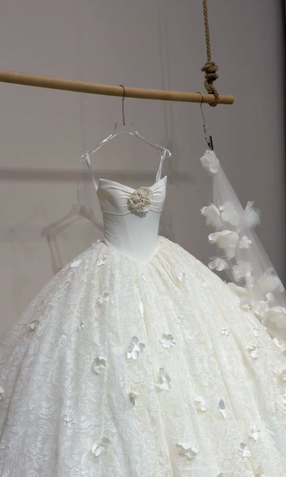 Classy White Wedding Dress Strapless A-Line Bridal Gown Tulle Bridal Dress ED08367