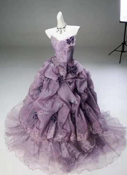 Gorgeous Sweetheart Ball Gown Quinceanera Dress Tulle Applique Purple Sweet 16 Dress ED08373