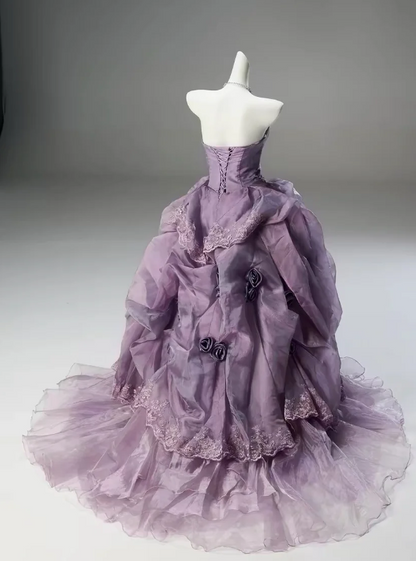 Gorgeous Sweetheart Ball Gown Quinceanera Dress Tulle Applique Purple Sweet 16 Dress ED08373