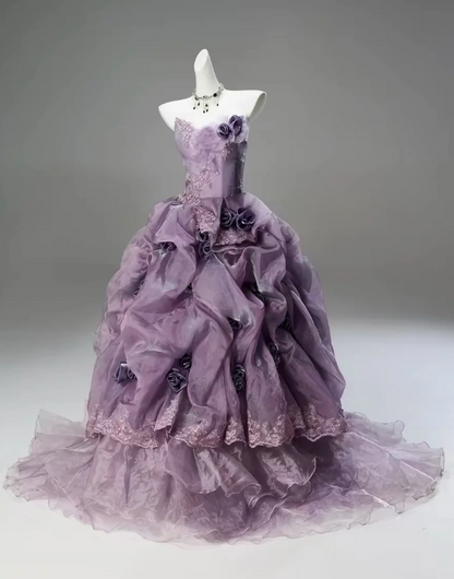 Gorgeous Sweetheart Ball Gown Quinceanera Dress Tulle Applique Purple Sweet 16 Dress ED08373