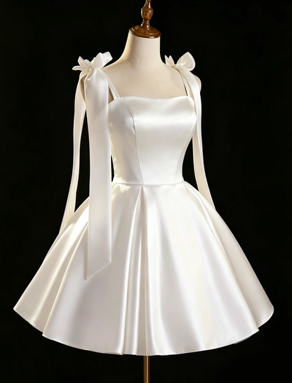 Simple White A-Line Satin Short Wedding Dress ED08375
