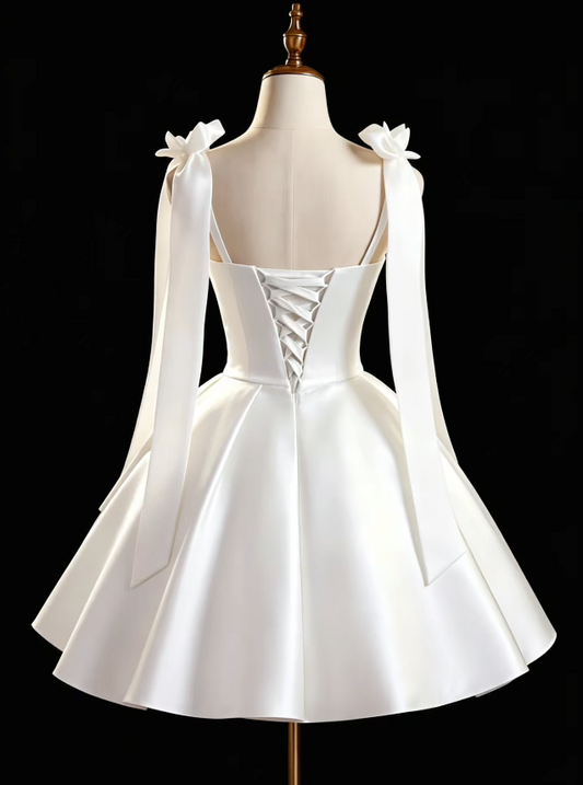 Simple White A-Line Satin Short Wedding Dress ED08375