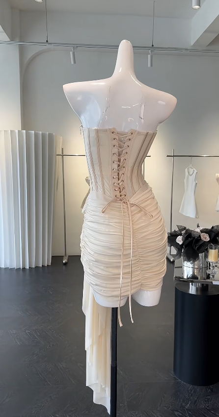 Sexy Strapless Sheath Chiffon Birthday Dress Apricot Short Homecoming Dress   ED08387