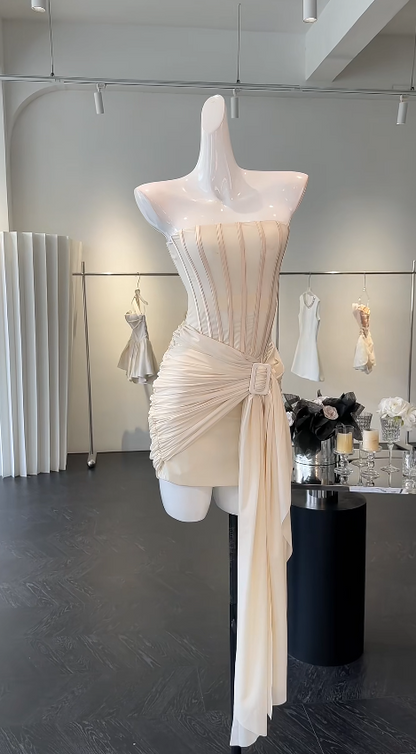 Sexy Strapless Sheath Chiffon Birthday Dress Apricot Short Homecoming Dress   ED08387