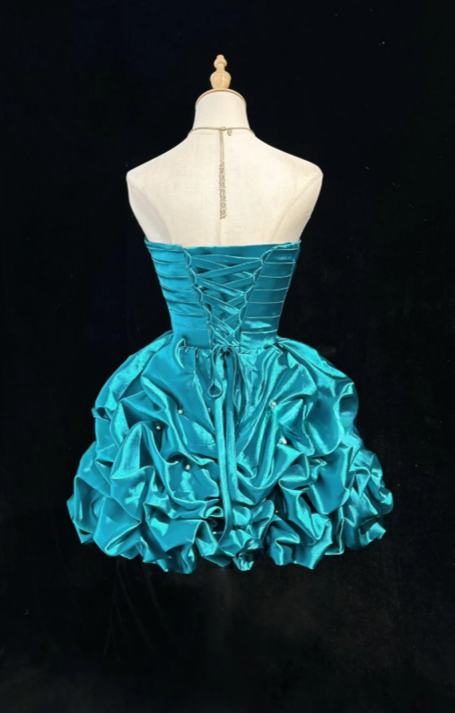 Sexy Strapless A-Line Satin Birthday Dress Short Blue Homecoming Dress  ED08390