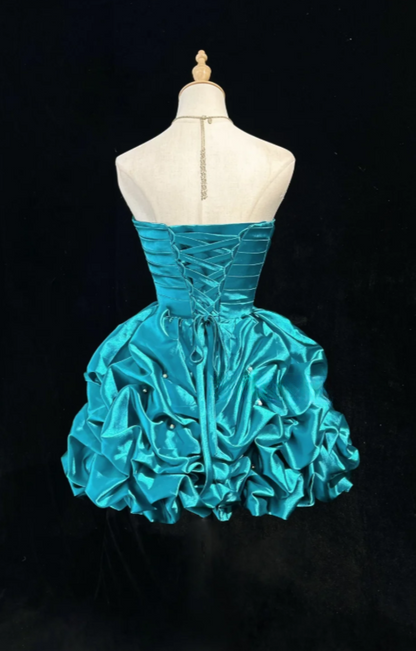 Sexy Strapless A-Line Satin Birthday Dress Short Blue Homecoming Dress  ED08390