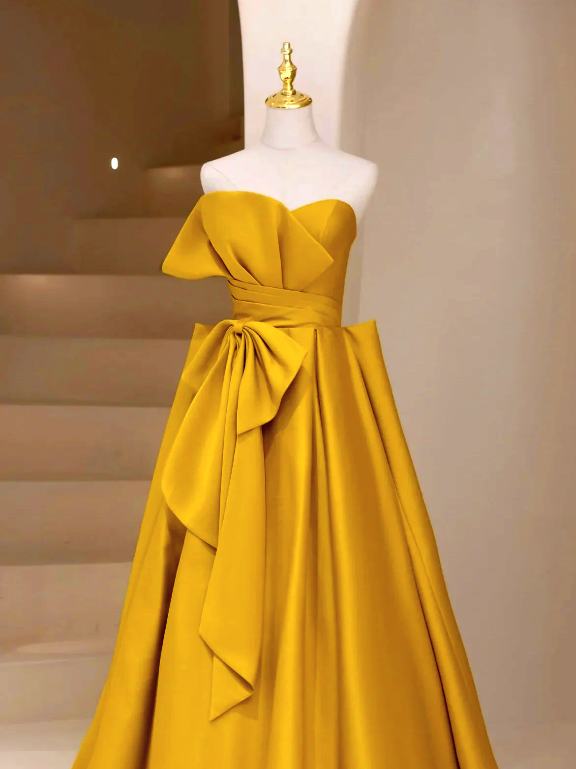 Yellow satin long prom dress, yellow evening dress ED0840