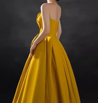 Yellow satin long prom dress, yellow evening dress ED0840