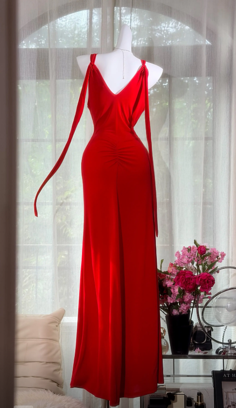 Elegantes rotes Ballkleid Neckholder Etui-Kleid Chiffon Langes Abendkleid ED08406