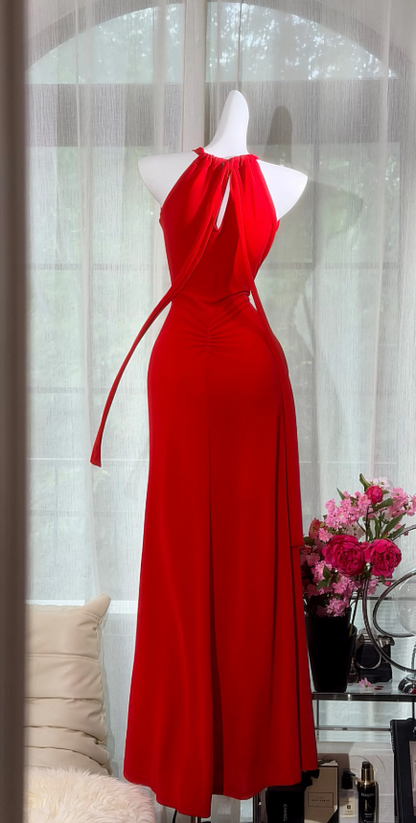 Elegantes rotes Ballkleid Neckholder Etui-Kleid Chiffon Langes Abendkleid ED08406