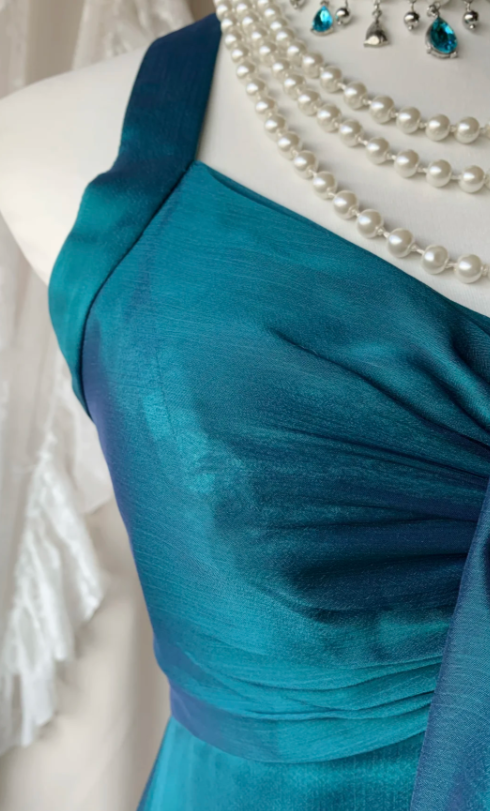 Simple Halter Summer Dress A-Line Chiffon Birthday Dress Teal Party Outfit ED08416