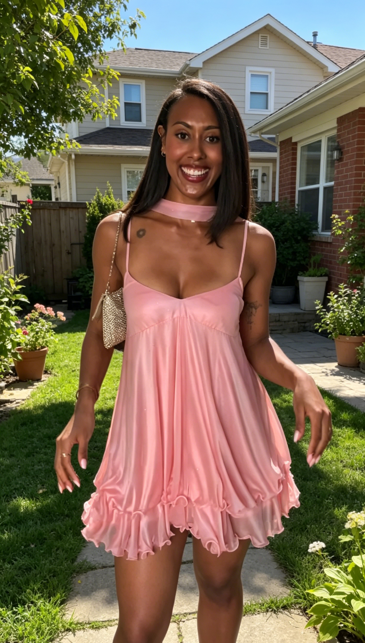 Simple Sheath Chiffon Party Outfit Spaghetti Straps Summer Dress Pink Birthday Dress  ED08417