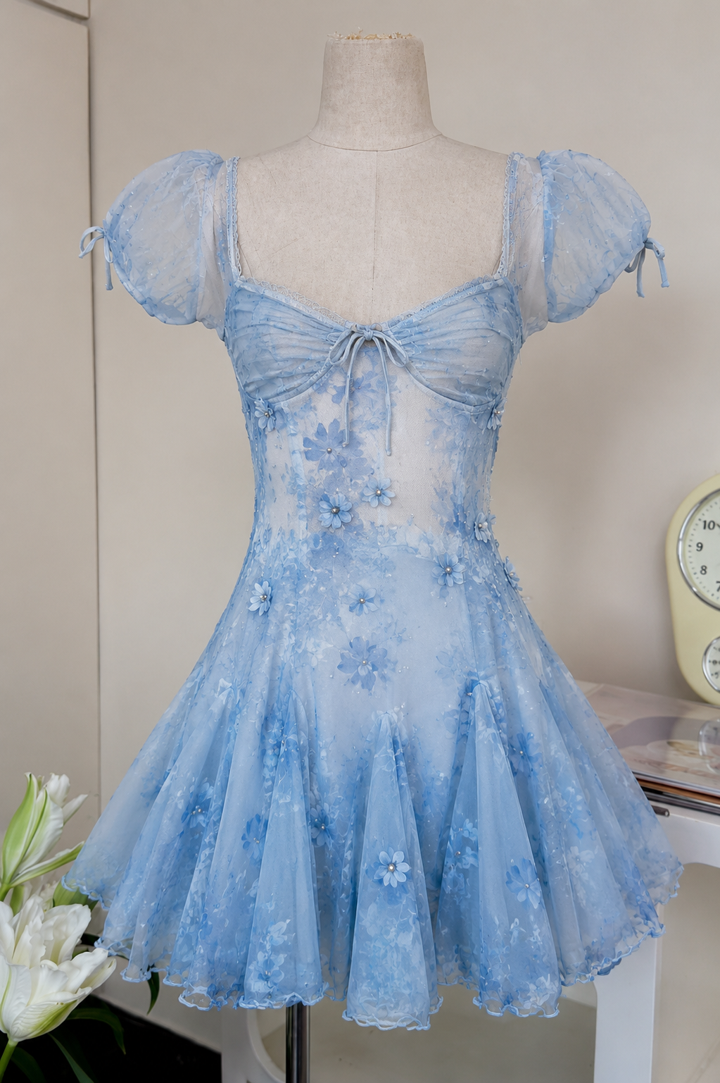 Cute Sweetheart A-Line Birthday Dress Tulle Graduation Dress Blue Short Homecoming Dress ED08432