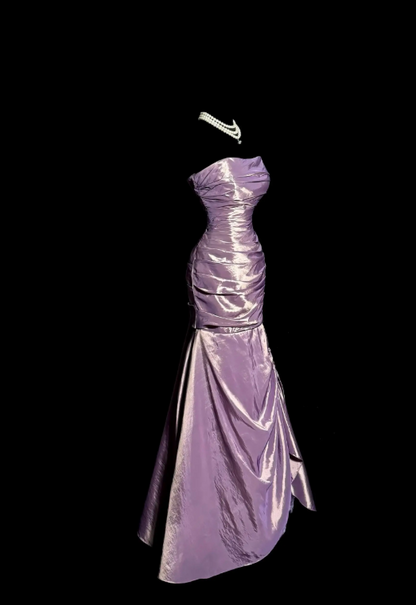 Elegant Strapless Mermaid Long Evening Dress Satin Purple Prom Dress ED08440