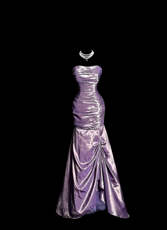 Elegant Strapless Mermaid Long Evening Dress Satin Purple Prom Dress ED08440