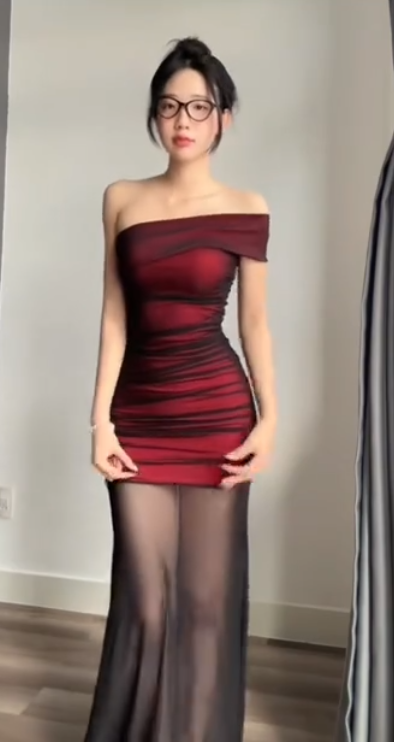 Sexy One-shoulder Sheath Chiffon Long Evening Dress Burgundy Prom Dress ED08443