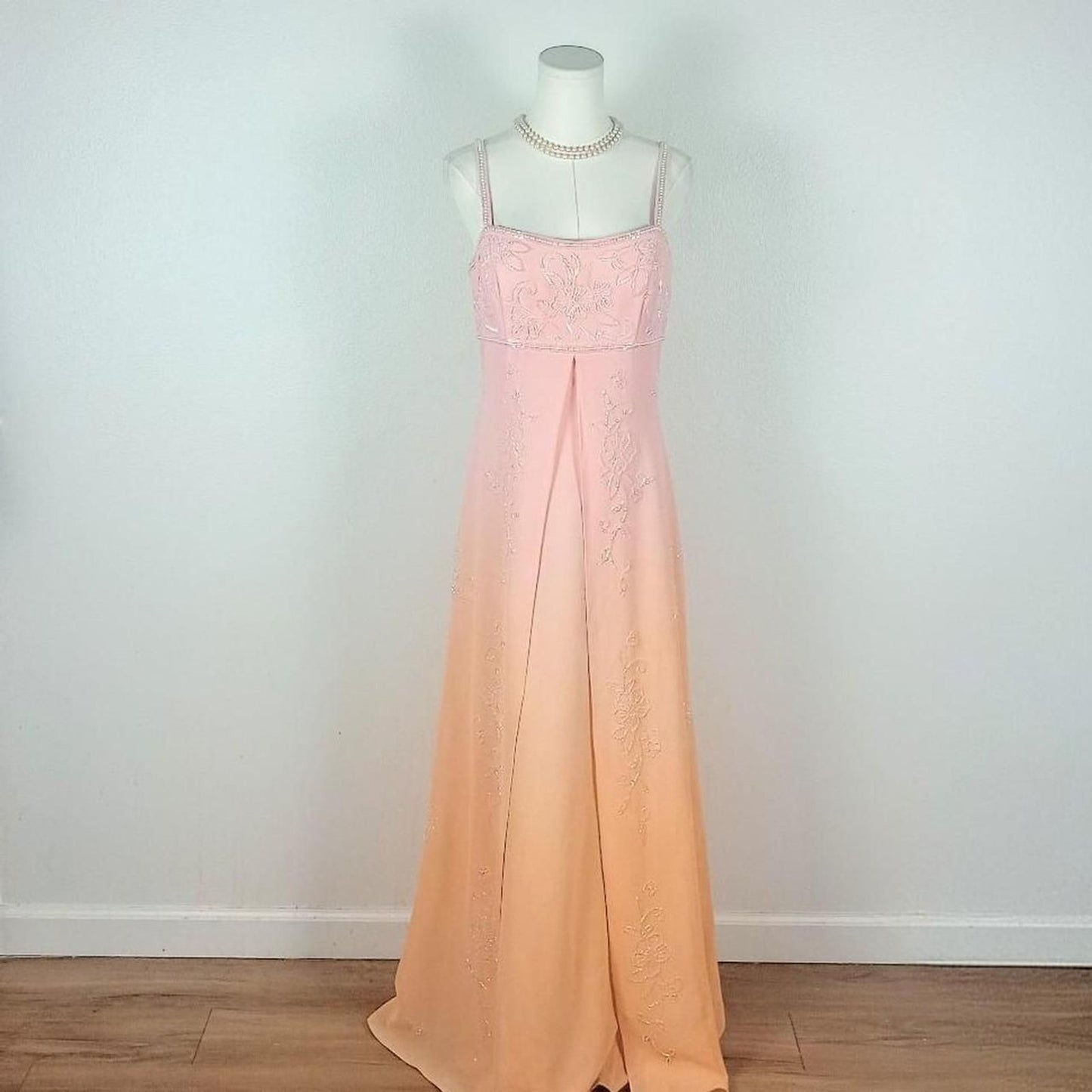 Chic Spagehtti Straps Sheath Chiffon Long Evening Dress Pink Prom Dress ED08457