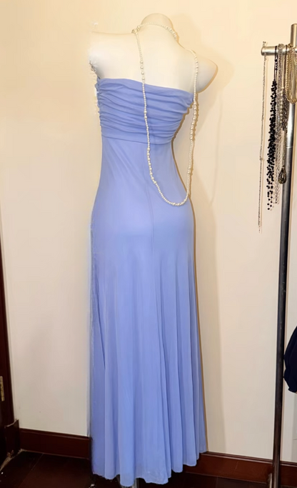 Glam Sweetheart Sheath Chiffon Long Evening Dress Blue Prom Dress   ED08464