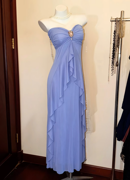 Glam Sweetheart Sheath Chiffon Long Evening Dress Blue Prom Dress   ED08464