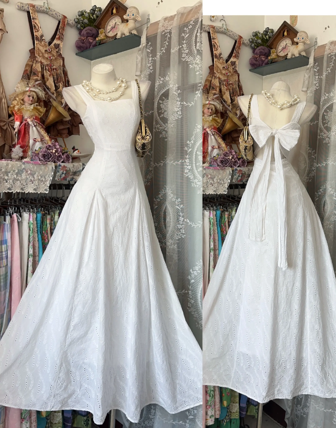 Glam Straps Summer Dress A-Line Long Evening Dress White Party Dress ED08469