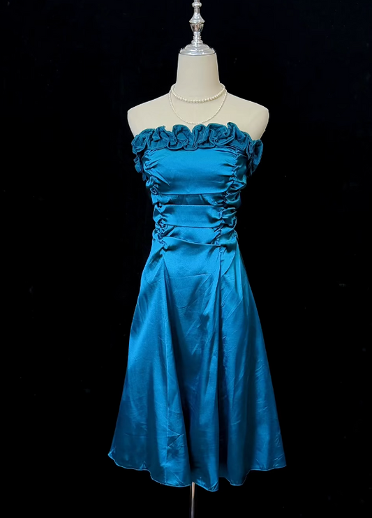 Robe d'anniversaire bustier sexy Robe de soirée fourreau en satin Robe de bal bleu ED08472