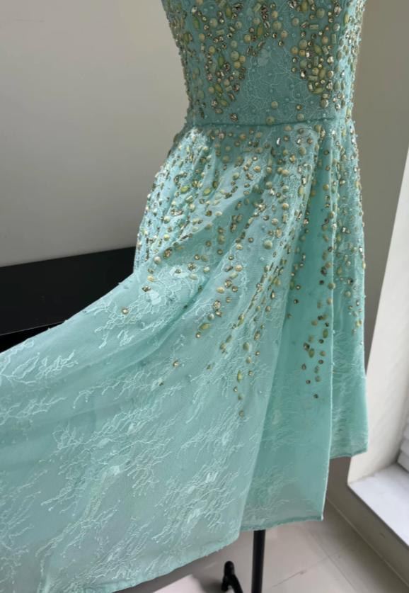 Chic Strapless Birthday Dress Lace A-Line Party Dress Tiffany Blue Homecoming Dress ED08476