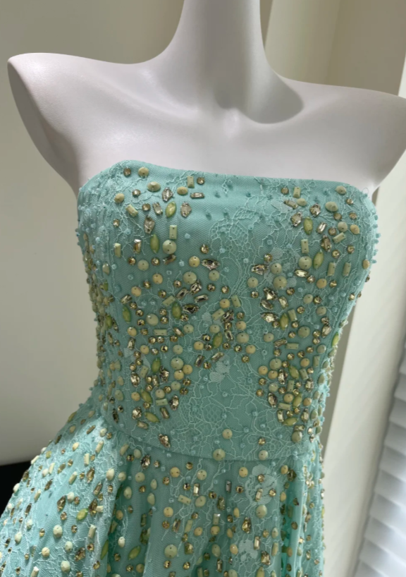Chic Strapless Birthday Dress Lace A-Line Party Dress Tiffany Blue Homecoming Dress ED08476