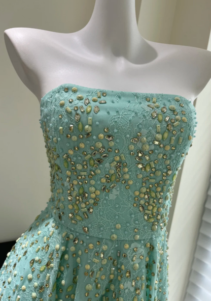 Chic Strapless Birthday Dress Lace A-Line Party Dress Tiffany Blue Homecoming Dress ED08476