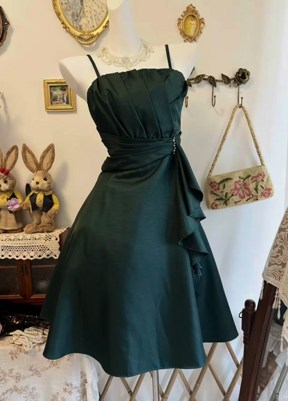 Cute Dark Green Homecoming Dress Spaghetti Straps A-Line Satin Birthday Dress Sleeveless Party Dress ED08482