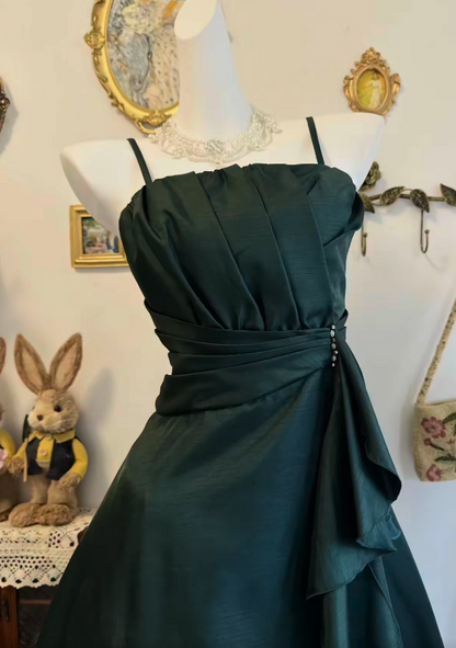 Cute Dark Green Homecoming Dress Spaghetti Straps A-Line Satin Birthday Dress Sleeveless Party Dress ED08482