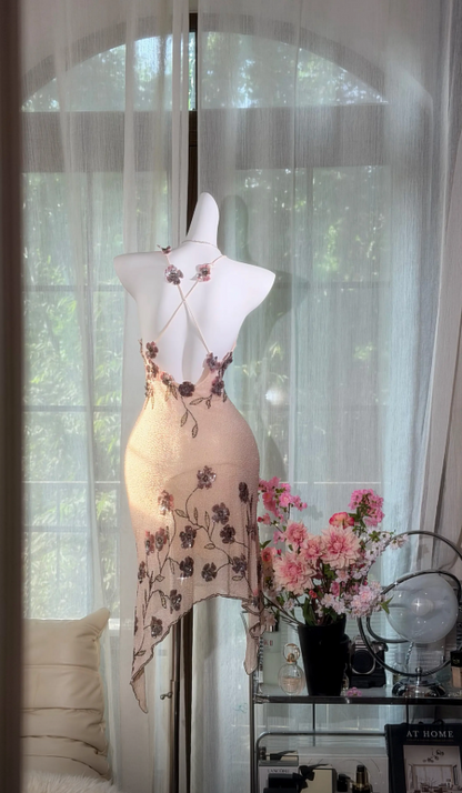 Chic Spaghetti Straps Birthday Dress Chiffon Beaded Sheath Party Dress Short Homecoming Dress ED08486
