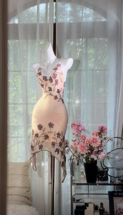 Chic Spaghetti Straps Birthday Dress Chiffon Beaded Sheath Party Dress Short Homecoming Dress ED08486
