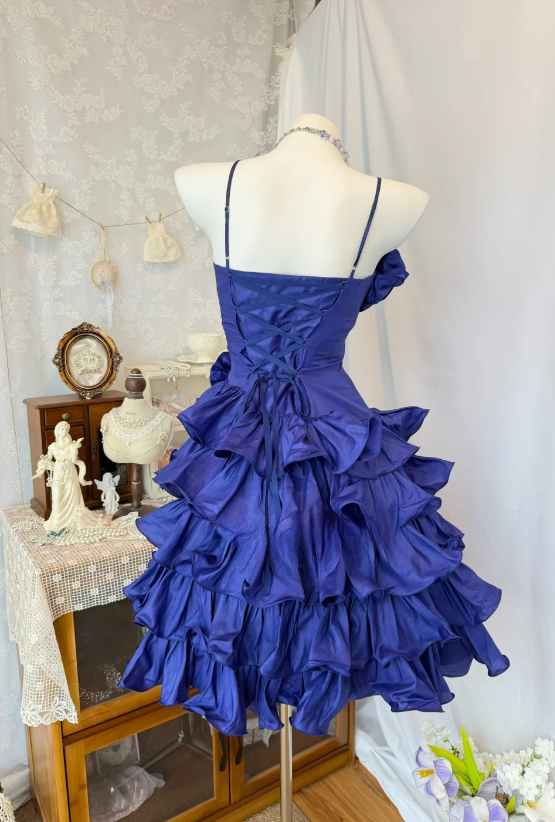 Elegant Purple Homecoming Dress Spaghetti Straps A-Line Satin Birthday Dress Sleeveless Graduation Party Dress ED08489