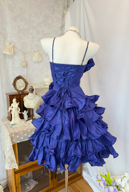 Elegant Purple Homecoming Dress Spaghetti Straps A-Line Satin Birthday Dress Sleeveless Graduation Party Dress ED08489