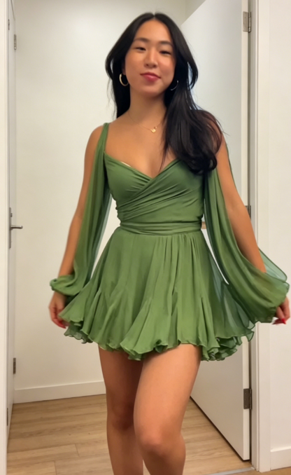 Sexy Green Summer Dress Sweetheart A-Line Chiffon Birthday Dress Vacation Party Dress ED08491
