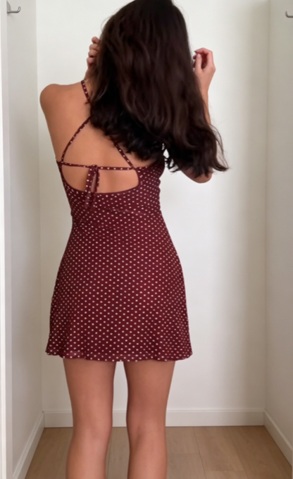French Halter Sheath Summer Short Dress Polka Dot  Vacation Dress ED08494
