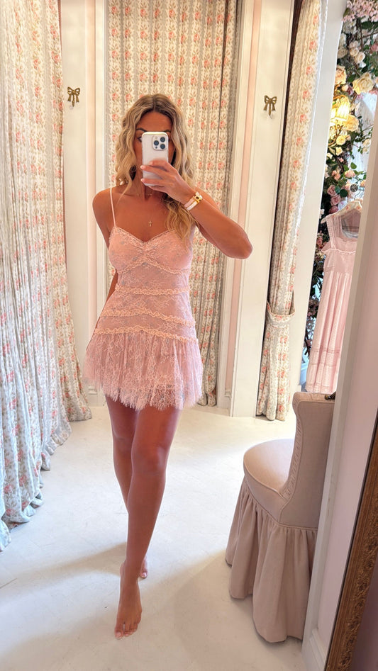 Fashion Pink Sheath Summer Short Dress Spaghetti Straps Lace Vacation Dress ED08497