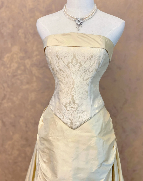 Cute Strapless A-Line Satin Evening Dress Yellow Prom Dress ED08510