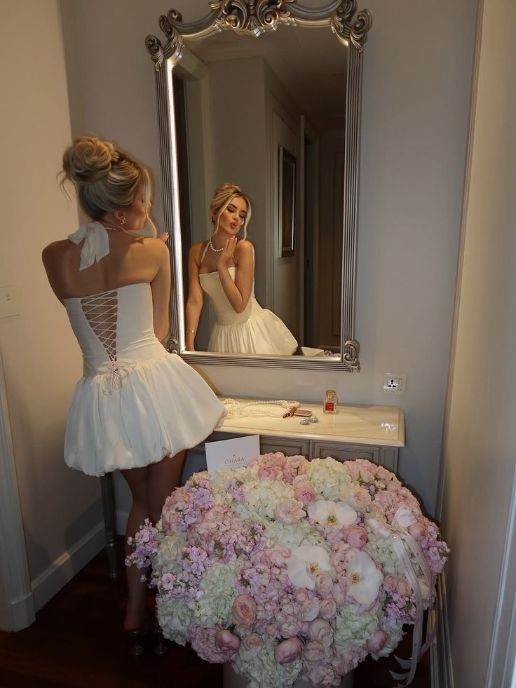 Sexy Halter Birthday Dress A-Line Satin Short Party Dress White Prom Dress ED08515