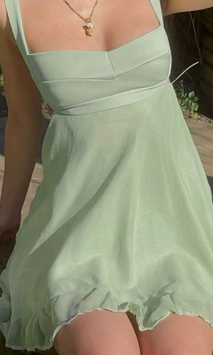 Chic Sheath Green Short Party Dress Spaghetti Straps Chiffon Summer Outfit ED08524