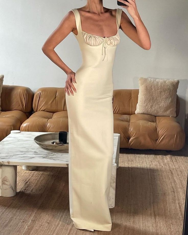 Simple Champagne Wedding Guest Dress Straps Sheath Satin Long Evening Dress ED08538