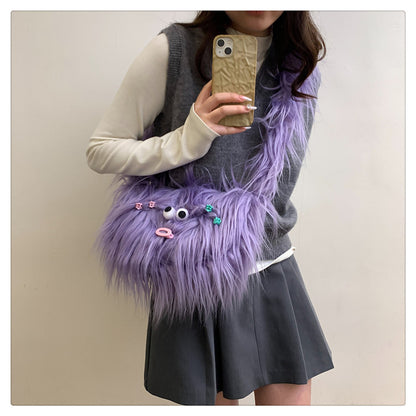 Hässliche Plüsch-Umhängetasche, süße Schultertasche, Knödeltasche, ED0863