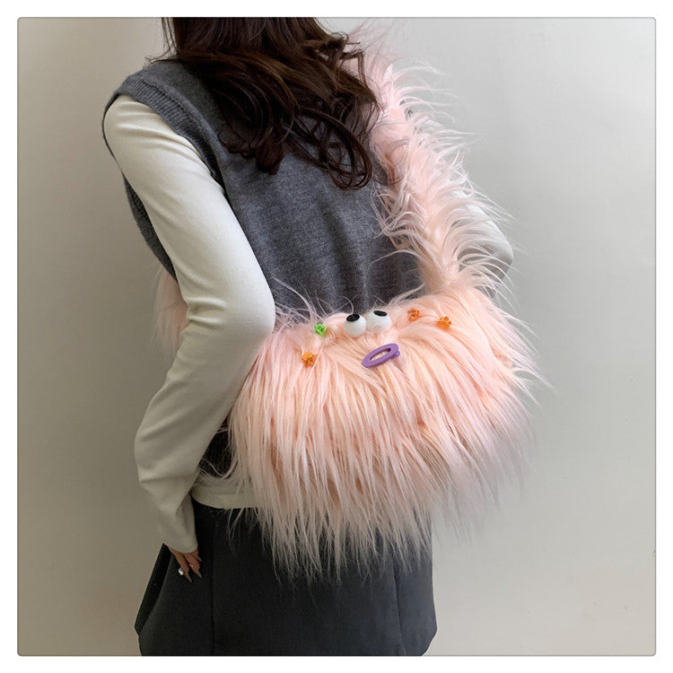 Hässliche Plüsch-Umhängetasche, süße Schultertasche, Knödeltasche, ED0863
